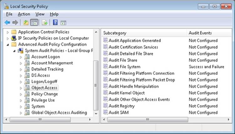 Local Security Policy Editor Advanced Audit Policy Configuration settings