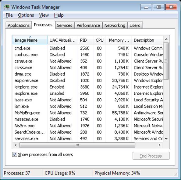 Using Task Manager to view virtualization status