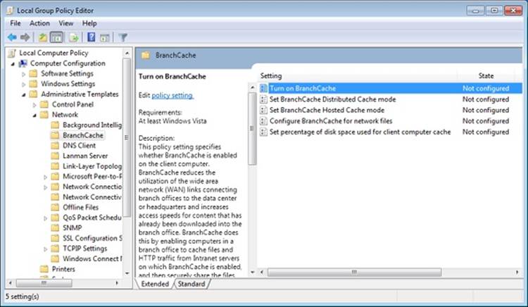 Configuring BranchCache using the Group Policy editor