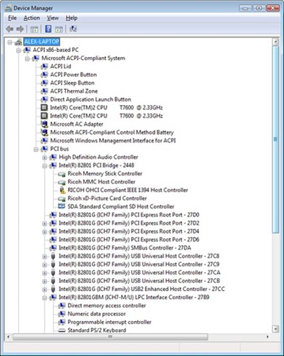 Device Manager showing the device tree