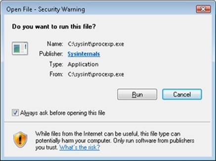 Security warning for files downloaded from the Internet