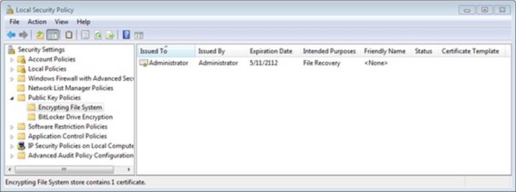 Encrypted Data Recovery Agents group policy