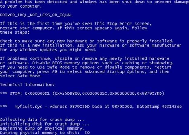 Example of a blue screen
