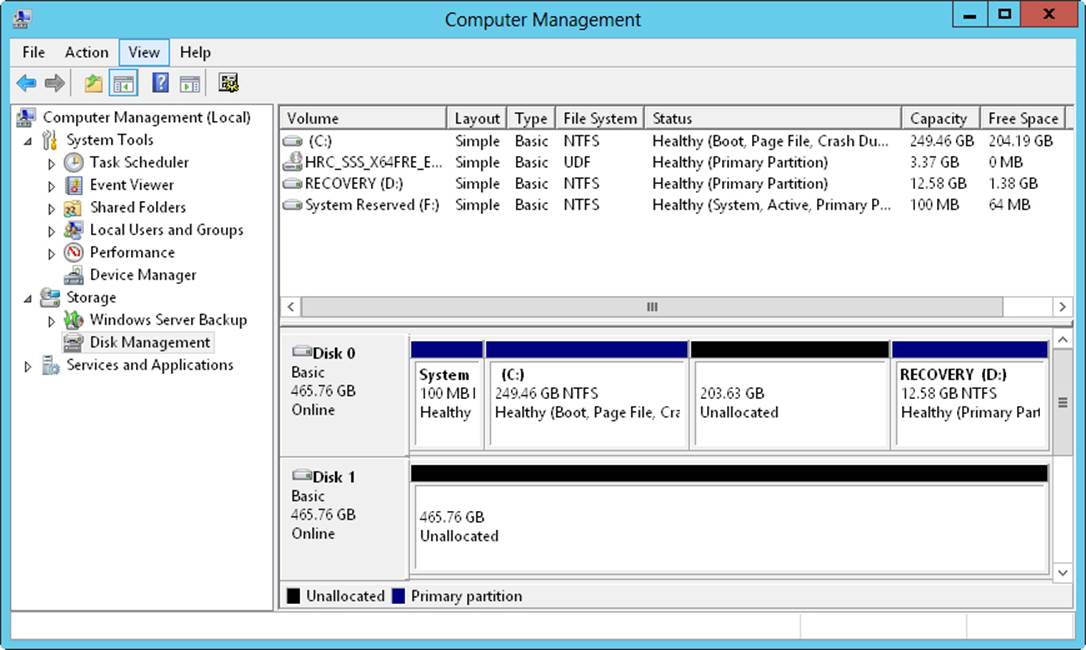 Disk Management displays volumes much like it does partitions.