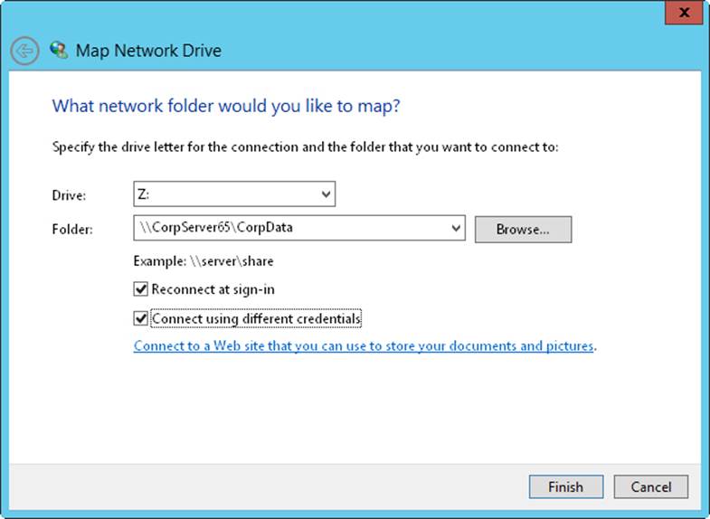 Connect to special shares by mapping them with the Map Network Drive dialog box.