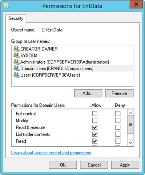 Configure basic permissions for the file or folder on the Security tab.