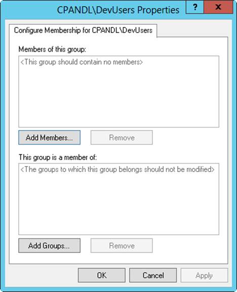 Configure membership for the selected group.
