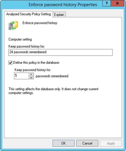 Change a policy setting in the database before applying the template.