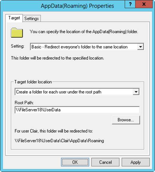 Set options for redirection by using a special folder’s Properties dialog box.