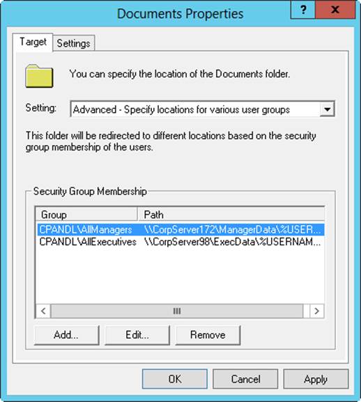 Configure advanced redirection by using the Security Group Membership panel.
