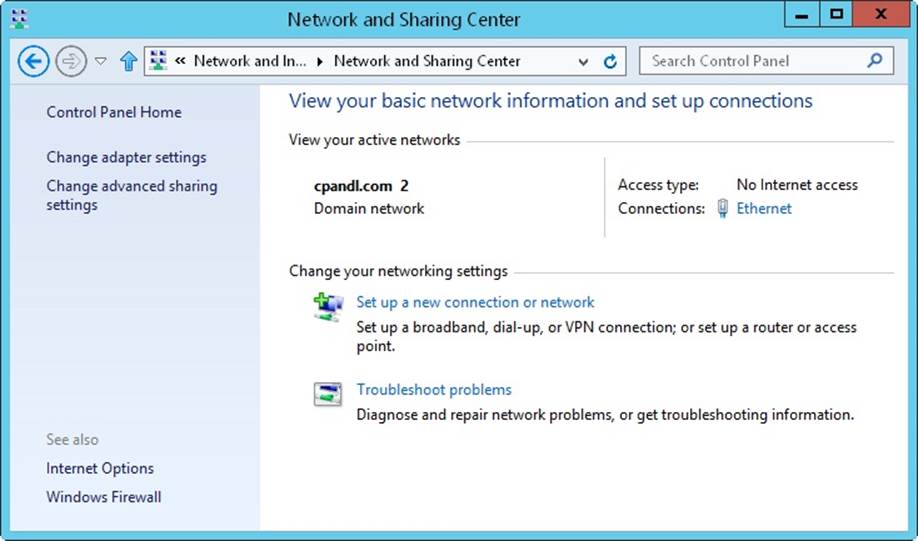 View and manage network settings with Network And Sharing Center.