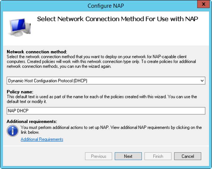 Configure Network Access Protection policy for the local DHCP server.