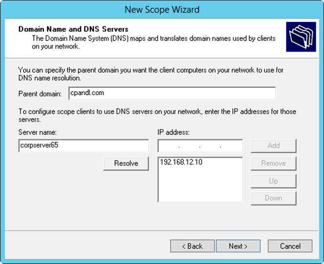 Use the Domain Name And DNS Servers page to configure default DNS settings for DHCP clients.