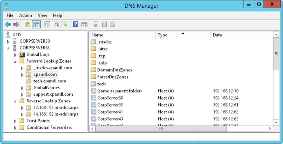 Manage local and remote DNS servers by using the DNS Manager console.