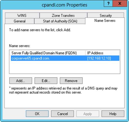 Configure name servers for the domain through the domain’s Properties dialog box.