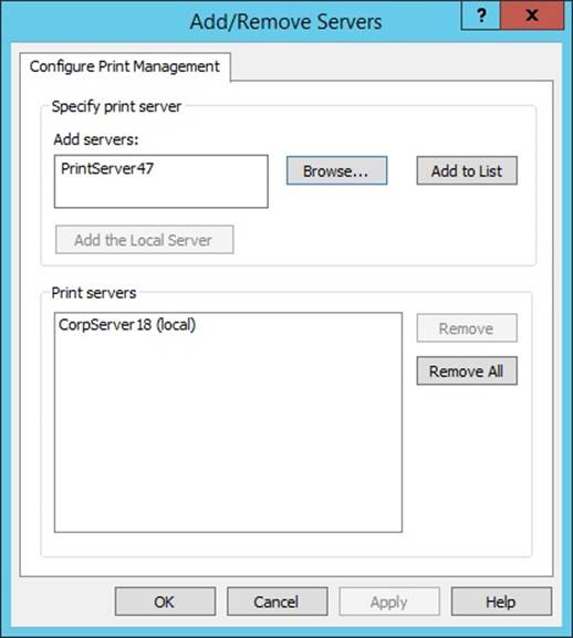 Add print servers to Print Management so that you can manage and monitor them.