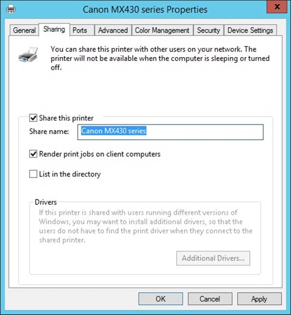 Configure the printer by using the Properties dialog box.