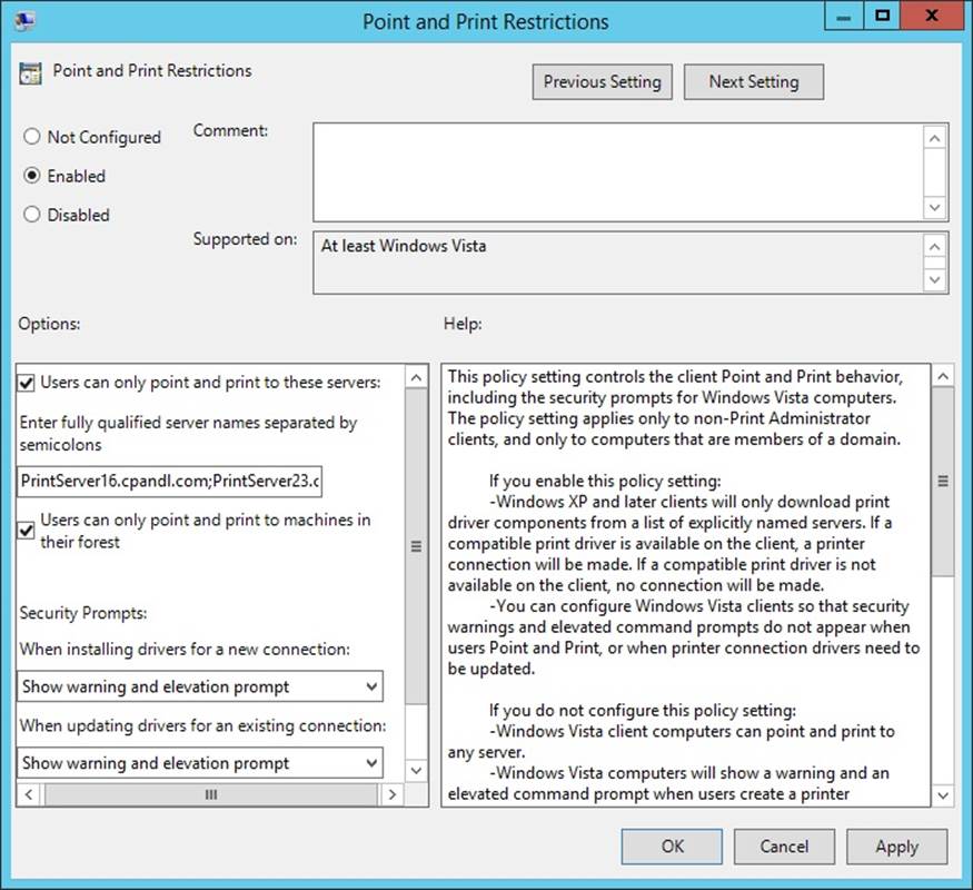 Configure point and print restrictions.