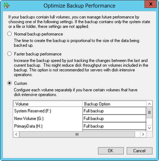 Configure the default backup settings.