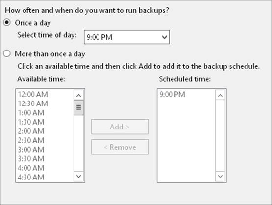 Select the time to start running the backup.