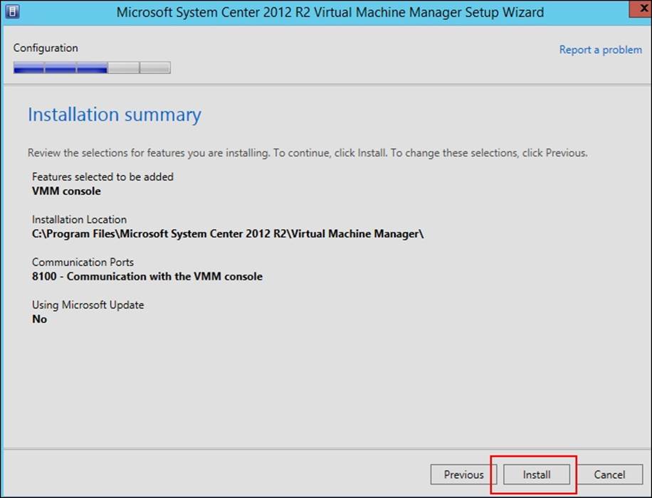 Installing the SCVMM console