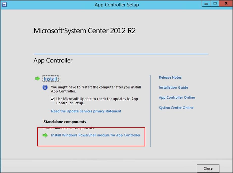 Installing the PowerShell module to manage App Controller