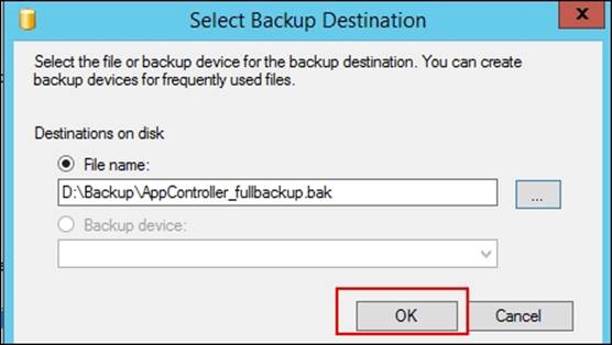 Backing up App Controller