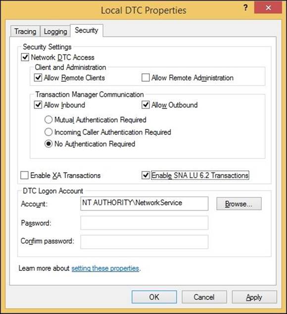 Configuring the Microsoft Distributed Transaction Coordinator