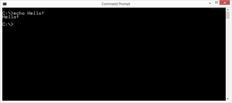 The Command Prompt says “Hello”