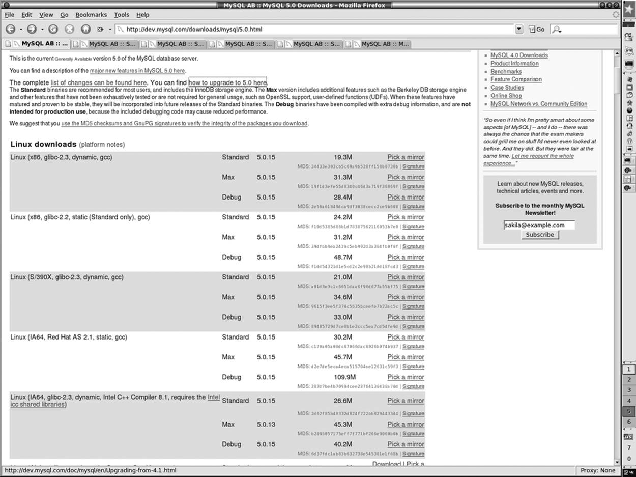 The Linux section of the MySQL downloads page