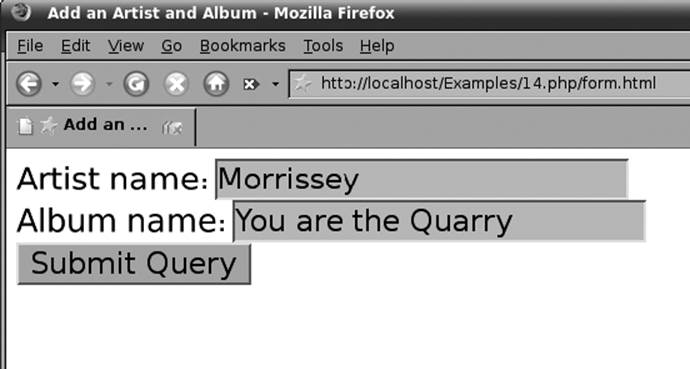 The HTML entry form shown in the Firefox web browser