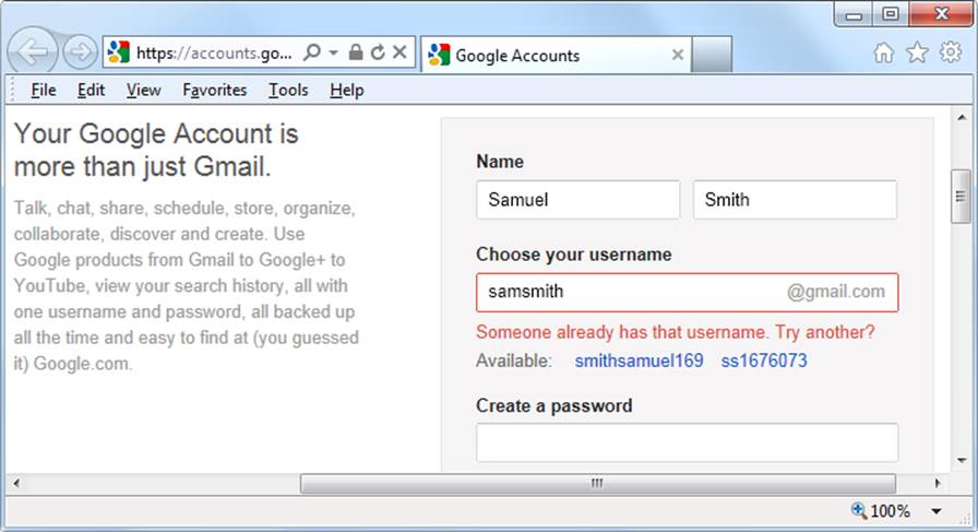 Gmail uses Ajax to check the availability of usernames