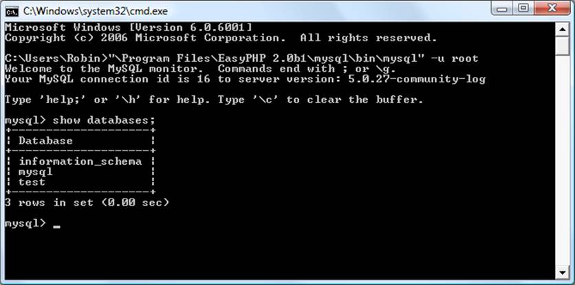 Accessing MySQL from a Windows command prompt