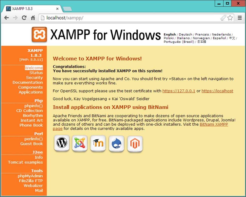 The XAMPP Dashboard