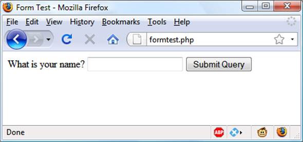 The result of opening formtest.php in a web browser