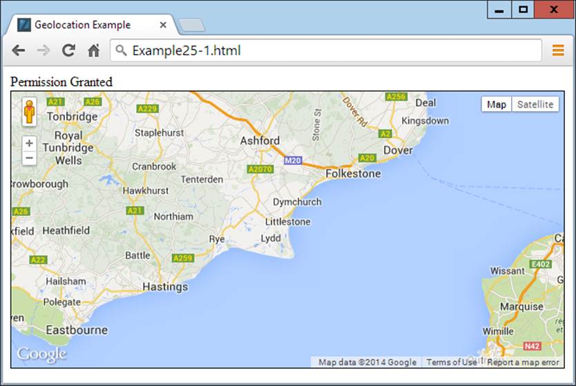 An interactive map of the user’s location is displayed