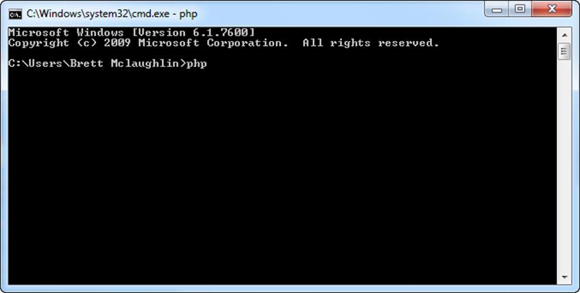 You won’t spend a lot of time running PHP from the command prompt, but it’s a nice quick way to test things out. The Windows installer makes sure you can run PHP from anywhere on the command line, from any directory.