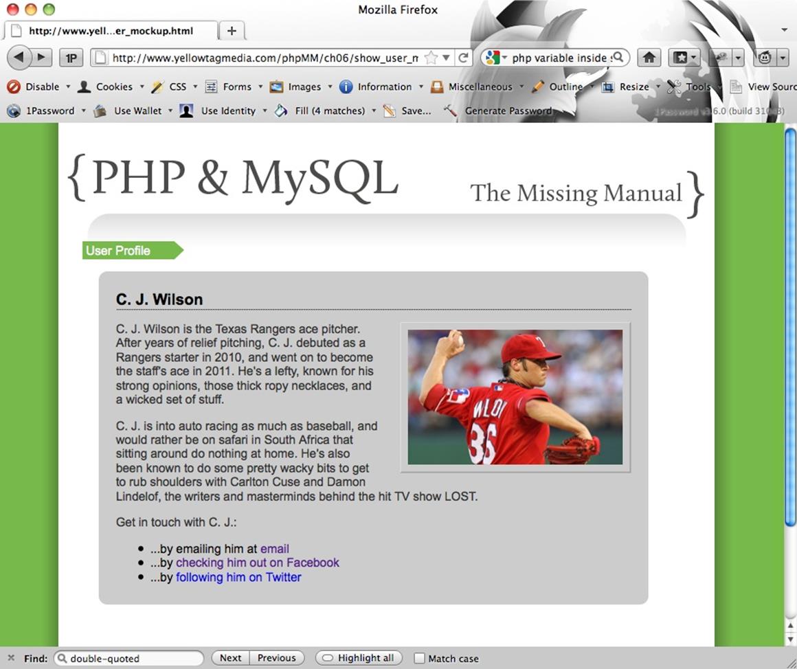 Sometimes the best PHP doesn’t begin with PHP at all. Creating HTML pages is work, and often involves lots of tweaking, not to mention all the rules in your CSS you’ll need to create. By starting with a plain old HTML page, you can get the look and feel of things just right. Then, when you’re ready to start writing your PHP, you don’t have much HTML work left; you can just drop in your database values in the right spots, and know your page will turn out great.