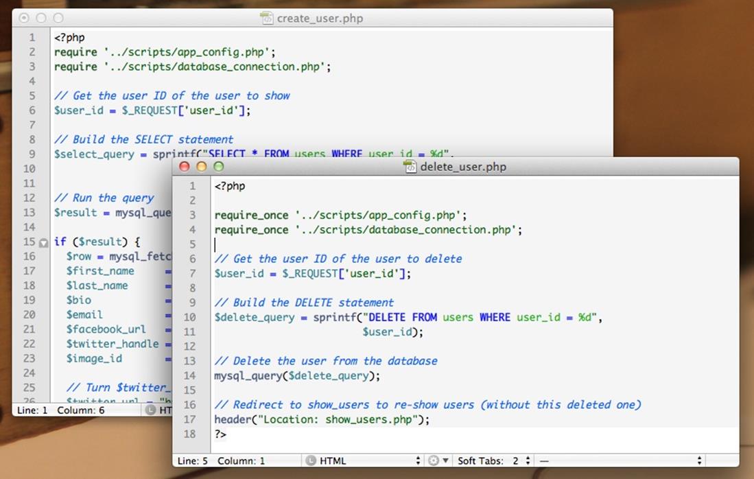 If you’ve got the screen real estate, there’s nothing better than seeing two pieces of code side by side when you’re cutting, copying, and pasting. You don’t have to remember anything; it’s all right there in front of you. And an editor like TextMate even gives you some nice visual clues like syntax highlighting. Your chances of making a mistake in this setup go way, way down.