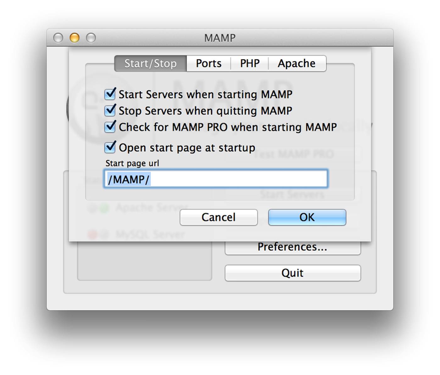 MAMP settings
