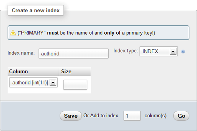 Creating a new index for the authorid column