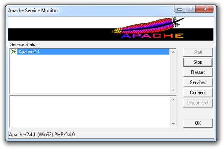The PHP version number indicates Apache is configured to support PHP