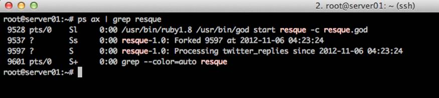 Process `9597` is processing the `twitter_replies` queue