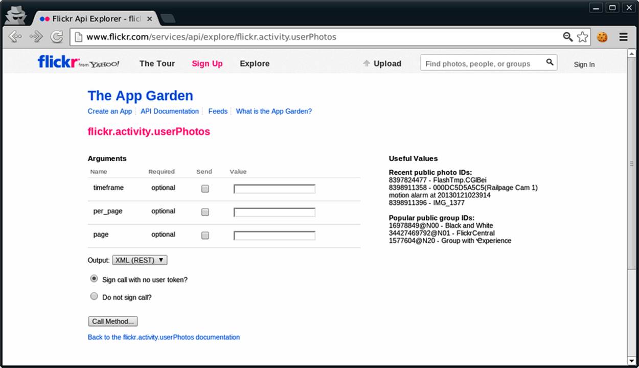 Flickr offers interactive API documentation