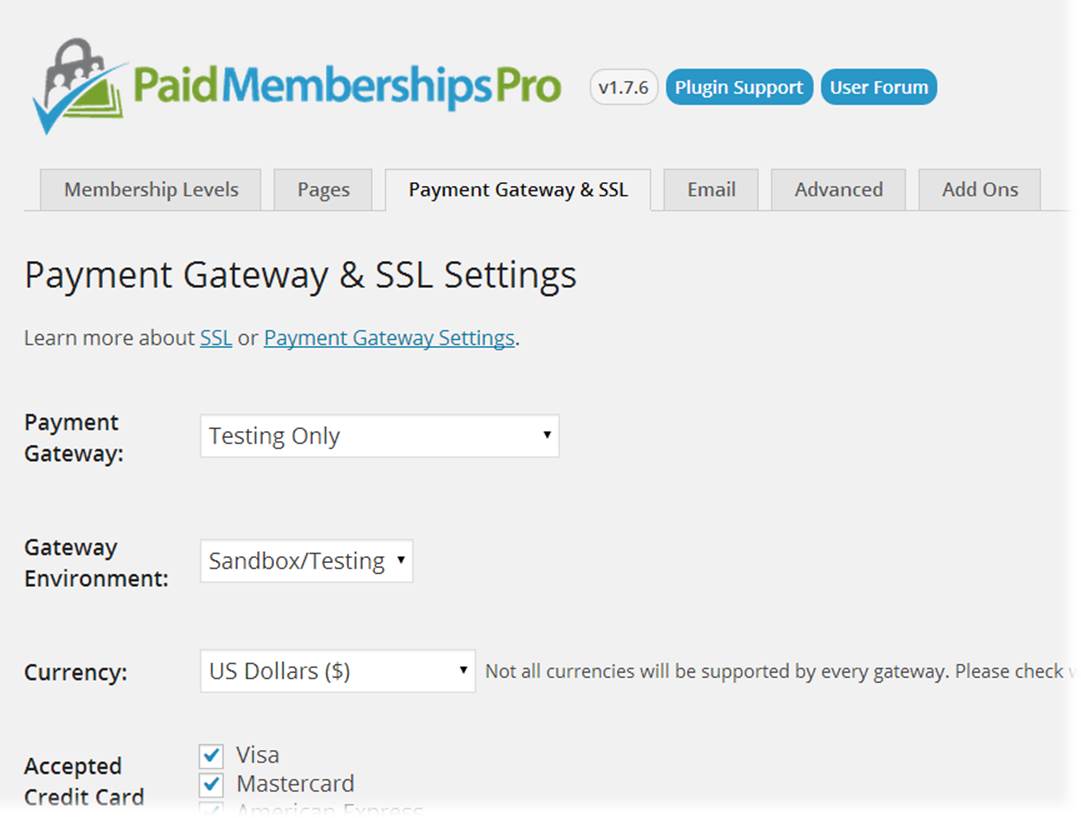 Paid Memberships Pro payment settings