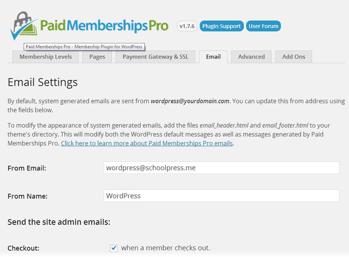 Paid Membership Pro email settings