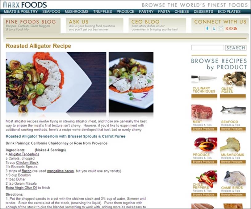 This WordPress site features a huge catalog of recipes and articles that have cooking tips. What makes the site distinctly different from a blog is the fact that it doesn’t organize recipes by date, displayed one by one in reverse-chronological order. Instead, it orders them in common-sense categories, like Meat, Seafood, and Mushrooms.