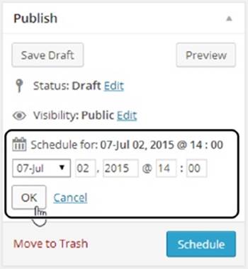 WordPress lets you schedule content for future publication down to the minute.