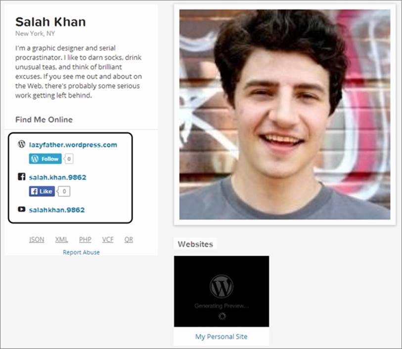 Salah Khan has three verified services with Gravatar: a WordPress.com blog, a Facebook account, and a YouTube account.