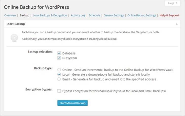A manual backup lets you create an image of your entire website.
